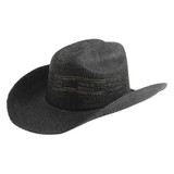 Black Womens Cowboy - double peak, woven paper, matching color hat band, wired brim, elastic tie in sweatband, 57cm