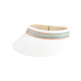 White Visor - Paper braid, poly colorful accent around the crown, velcro back, 4 inch brim, onesize