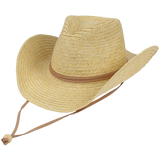 Hat - Womens paper braid cowboy, leatherette chin-cord