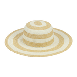 Hat - Womens paper braid round crown sun hat, stripe design. White