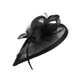 Black Cocktail Hat -teardrop disk with bow and feather accents