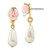 1928 Gold-tone Porcelain Rose and Simulated Pearl Post Dangle Earrings BF169