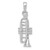 14K White Gold Solid Polished 3-D Trumpet Pendant C2277W