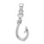 14K White Gold 3-D Large Fish Hook with Rope Charm K7885W
