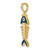 14k 3D  Blue Enamel Fish Bone Charm K7042