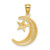 14k Gold Polished and Textured Moon and Stars Pendant K5299