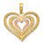 14k Two-tone White Rhodium Textured and Polished Triple Hearts Charm K9461