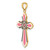 14K 3-D W/ Pink and White Enamel Cross Charm K6858