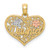 14k Two-tone White Rhodium  #1 DAUGHTER In Heart w/ Flowers Charm K9558