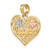 14k Two-tone White Rhodium  #1 DAUGHTER In Heart w/ Flowers Charm K9558