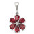 Sterling Silver Rhodium Garnet & Diamond Flower Pendant QDX619
