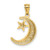 14k Gold Polished and Textured Moon and Stars Pendant K5305