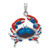 De-Ani Sterling Silver Rhodium-Plated Polished Enameled Blue Stone Crab Pendant QC10635