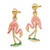 14K w/ Enamel 3-D Flamingo Dangle Earrings TE701