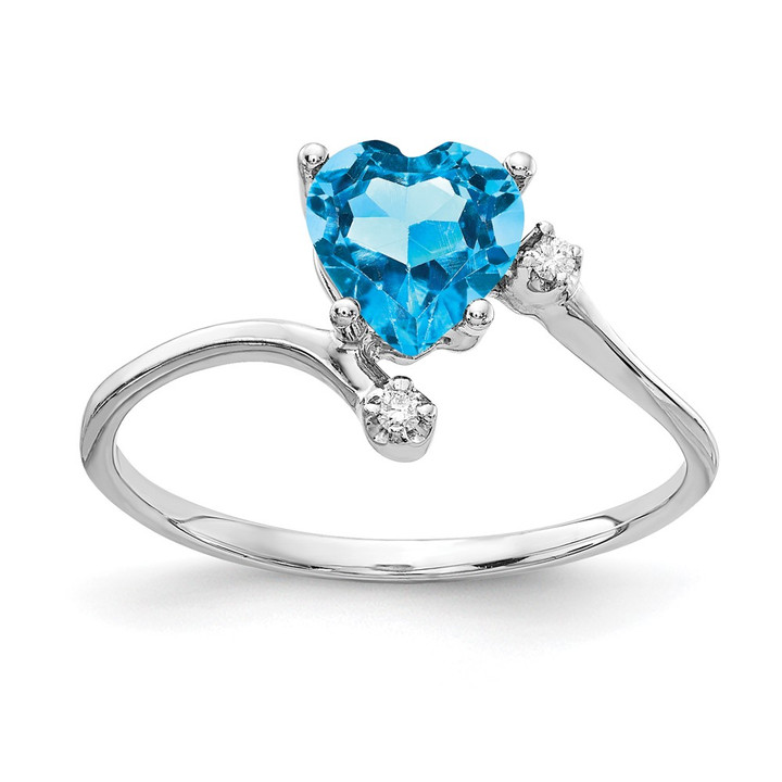 14k White Gold 6mm Heart Blue Topaz VS Diamond ring Y2155BT/VS