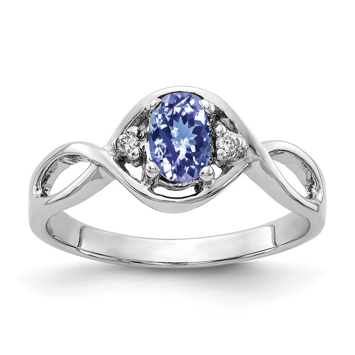 14k White Gold 6x4mm Oval Tanzanite AA Diamond ring Y2086T/AA