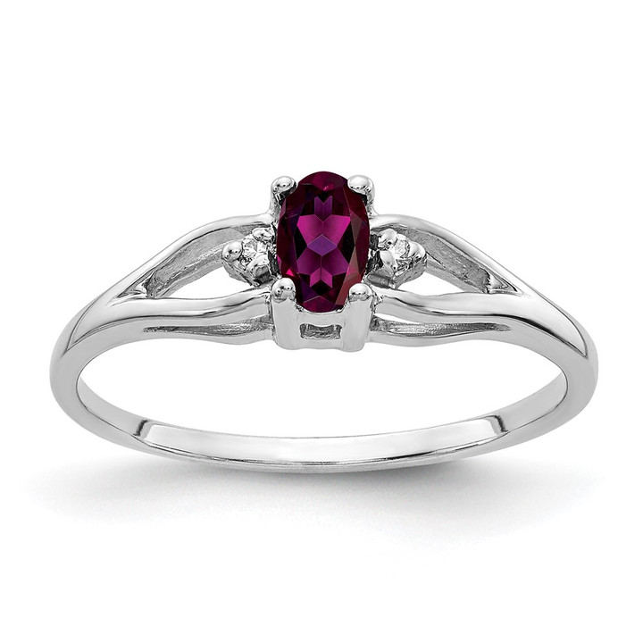 14k White Gold 5x3mm Oval Rhodolite Garnet AA Diamond ring Y2080RG/AA
