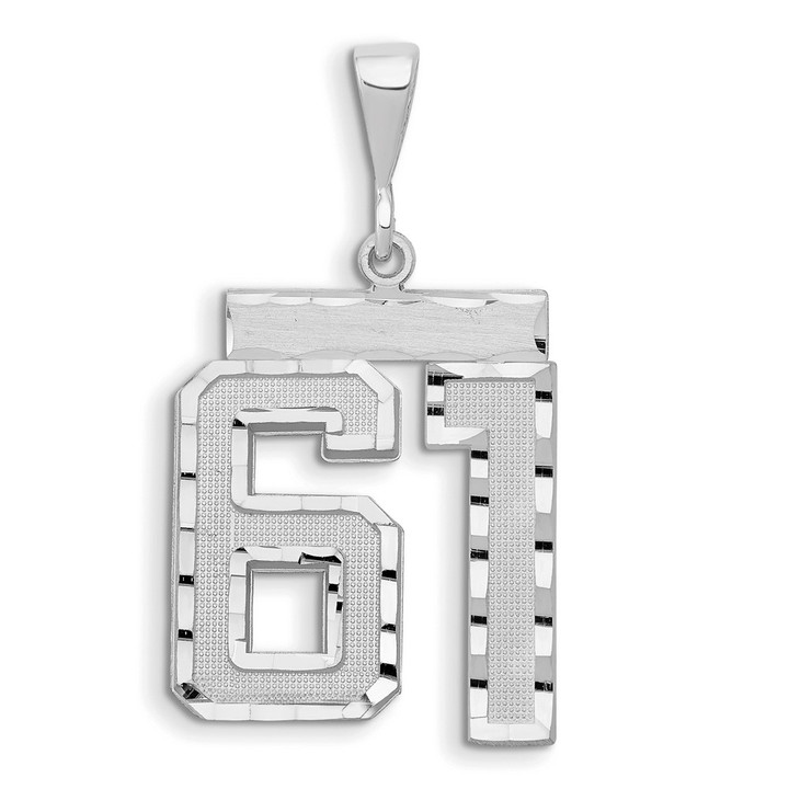 14kw Large Brushed Diamond-cut Number 61 Charm WLN61