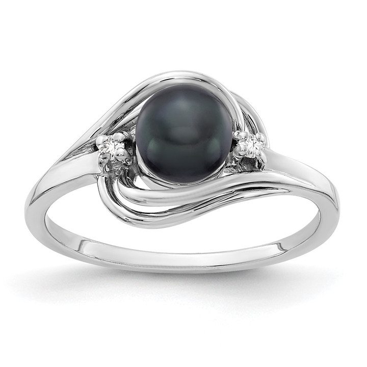14k White Gold 5.5mm Black FW Cultured Pearl VS Diamond ring Y1969BP/VS