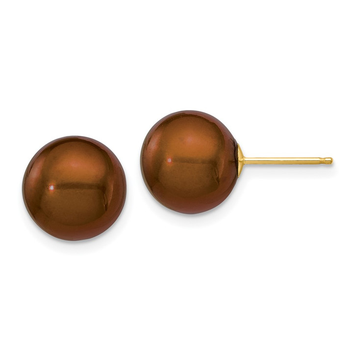 14k 10-11mm Brown Round Freshwater Cultured Pearl Stud Post Earrings X100PC