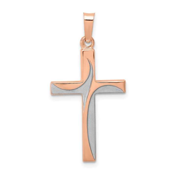 14k Rose Gold Rhodium Hollow Cross Pendant XR1215