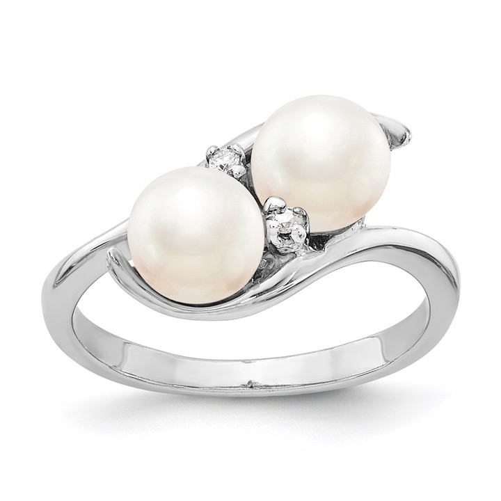 14k White Gold 6mm Black FW Cultured Pearl AA Diamond ring Y4367BP/AA