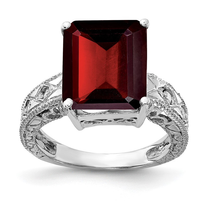 14k White Gold 12x10mm Emerald Cut Garnet VS Diamond ring Y2270GA/VS