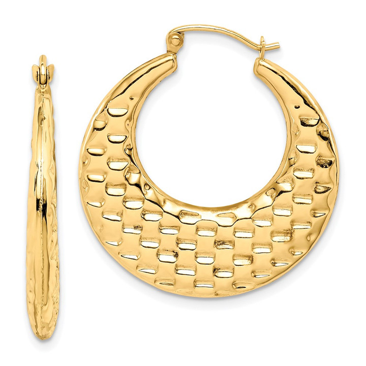 10k Polished Textured Hoop Earrings 10TC409