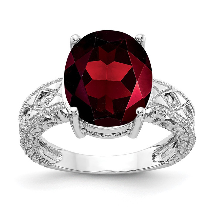 14k White Gold 12x10mm Oval Garnet AAA Diamond ring Y2271GA/AAA