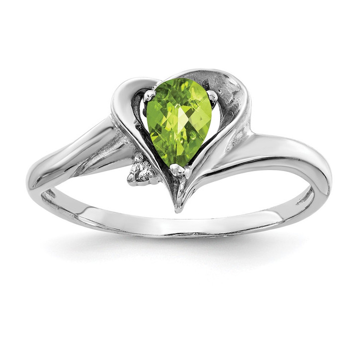 14k White Gold 6x4mm Pear Peridot Checker AAA Diamond ring Y4560PC/AAA