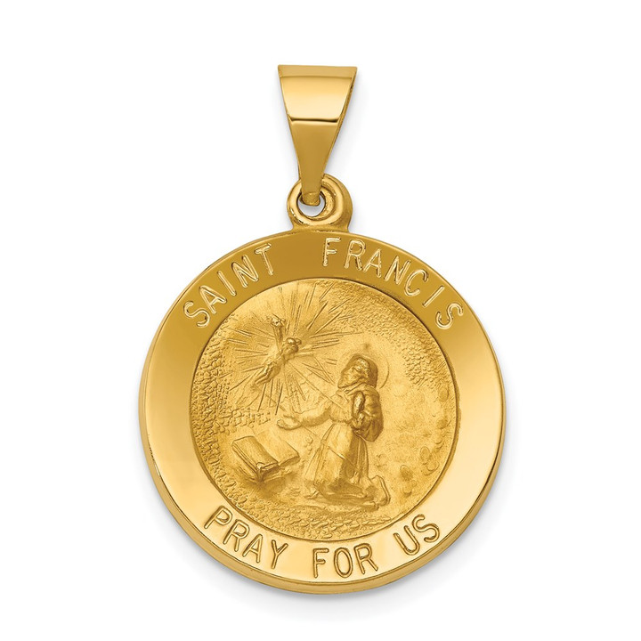 14k Polished and Satin St Francis Medal Hollow Pendant XR1322