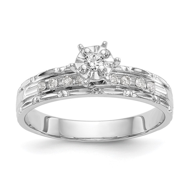 14k White Gold AA Quality 1/8 carat Diamond Trio Complete Engagement Ring X8320AA-E