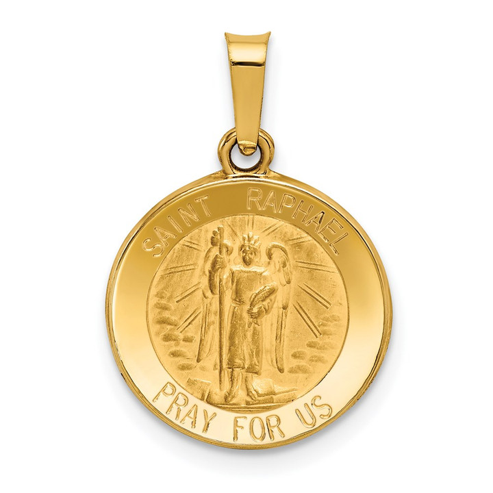 14k Polished and Satin St Raphael Medal Hollow Pendant XR1382