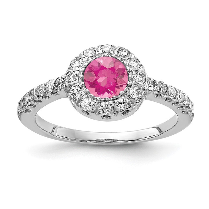 14k White Gold 5mm Pink Tourmaline VS Diamond ring X9641PT/VS