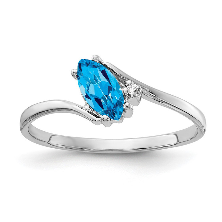 14k White Gold 7x3.5mm Marquise Blue Topaz AAA Diamond ring Y4746BT/AAA
