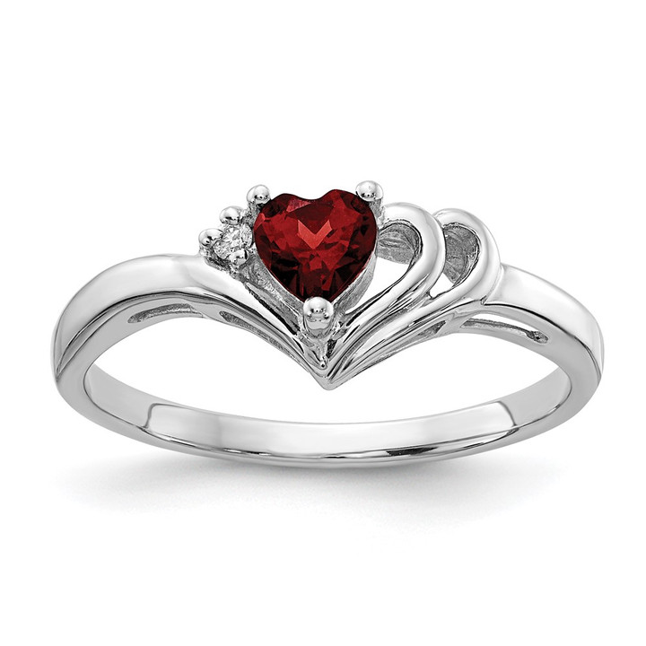 14k White Gold 4mm Heart Garnet A Diamond ring Y4587GA/A