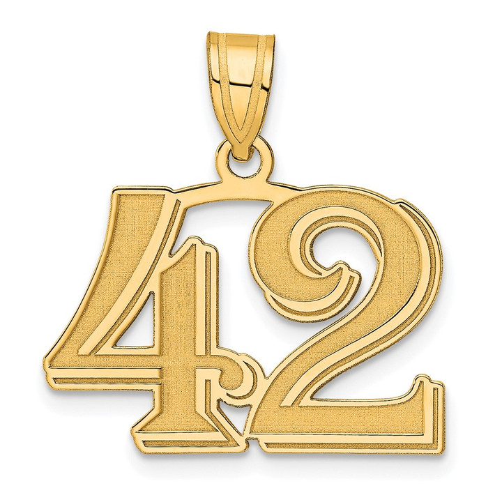 14k Polished Etched Number 42 Pendant AEN42