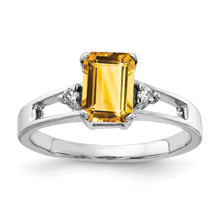 14k White Gold 7x5mm Emerald Cut Citrine A Diamond ring Y4758CI/A