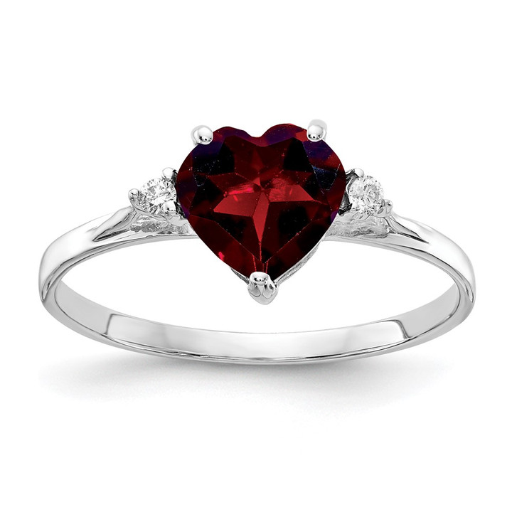 14k White Gold 7mm Heart Garnet A Diamond ring X9681GA/A