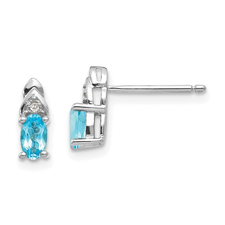 14k White Gold Blue Topaz and Diamond Post Earrings XBS254