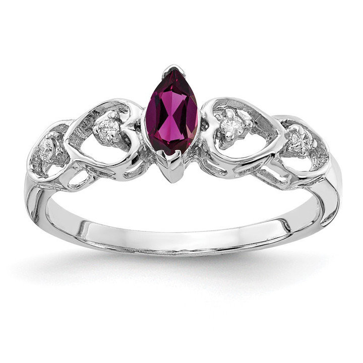 14k White Gold 6x3mm Marquise Rhodolite Garnet AAA Diamond ring X9699RG/AAA