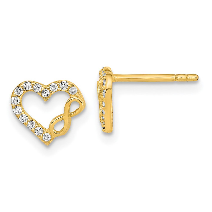 14K Polished Cut Out Heart and Infinity Sign CZ Post Earrings YE2033