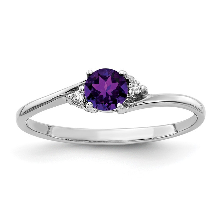 14k White Gold 4mm Amethyst & AA Diamond Ring Y4713AM/AA