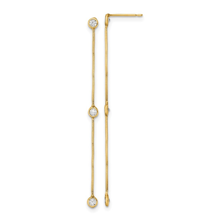 14k Yellow Gold Polished CZ Chain Dangle Post Earrings YE1931