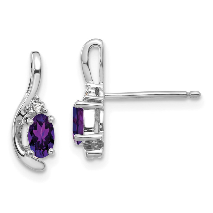 14k White Gold Amethyst and Diamond Post Earrings XBS371