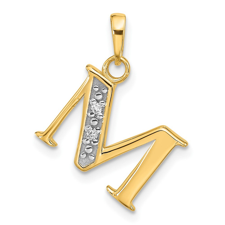 14K with Rhodium Diamond Letter M Initial Pendant YC1541M