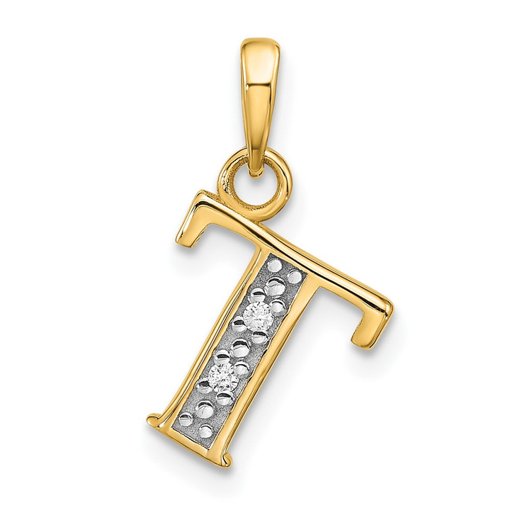 14K with Rhodium Diamond Letter T Initial Pendant YC1541T
