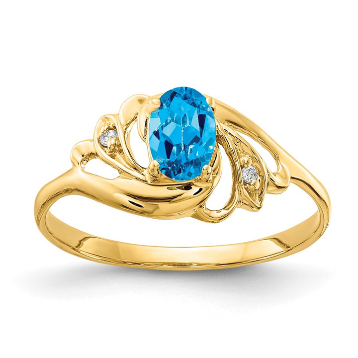 14k 6x4mm Oval Blue Topaz A Diamond ring X9716BT/A