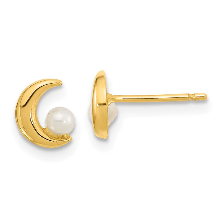 14K Polished Half Moon 2.5-3mm Freshwater Cultured Pearl Post Earrings YE2054