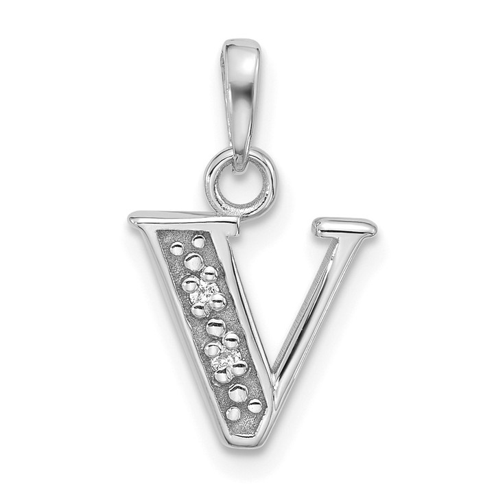14K White Gold Diamond Letter V Initial Pendant YC1541WV